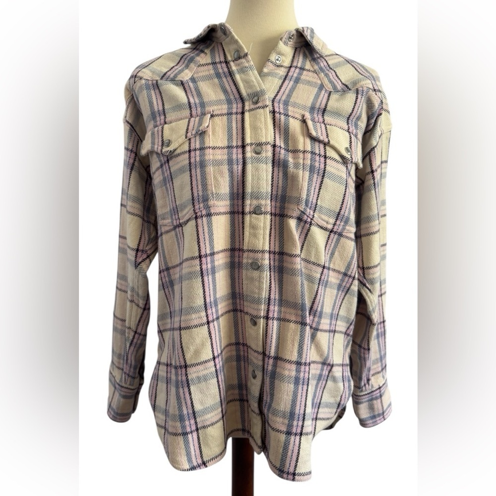 J. Crew Reimagined Thick Flannel Pockets 100% Cotton Pearl snap Button Size  8 - Picture 2 of 14